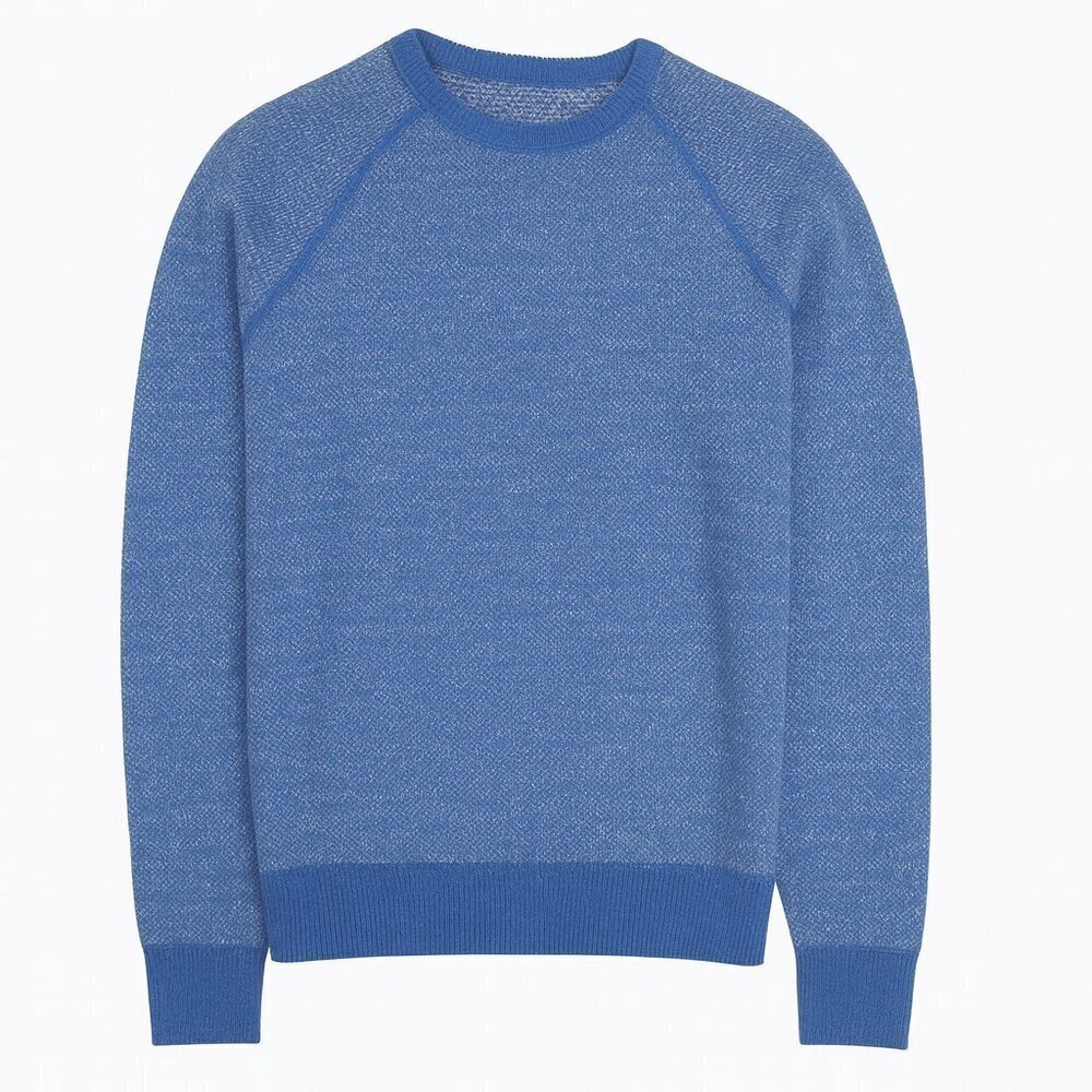Vince Men’s Preppy Casual Birdseye Wool Cashmere Raglan Crew Sweater Blue Medium